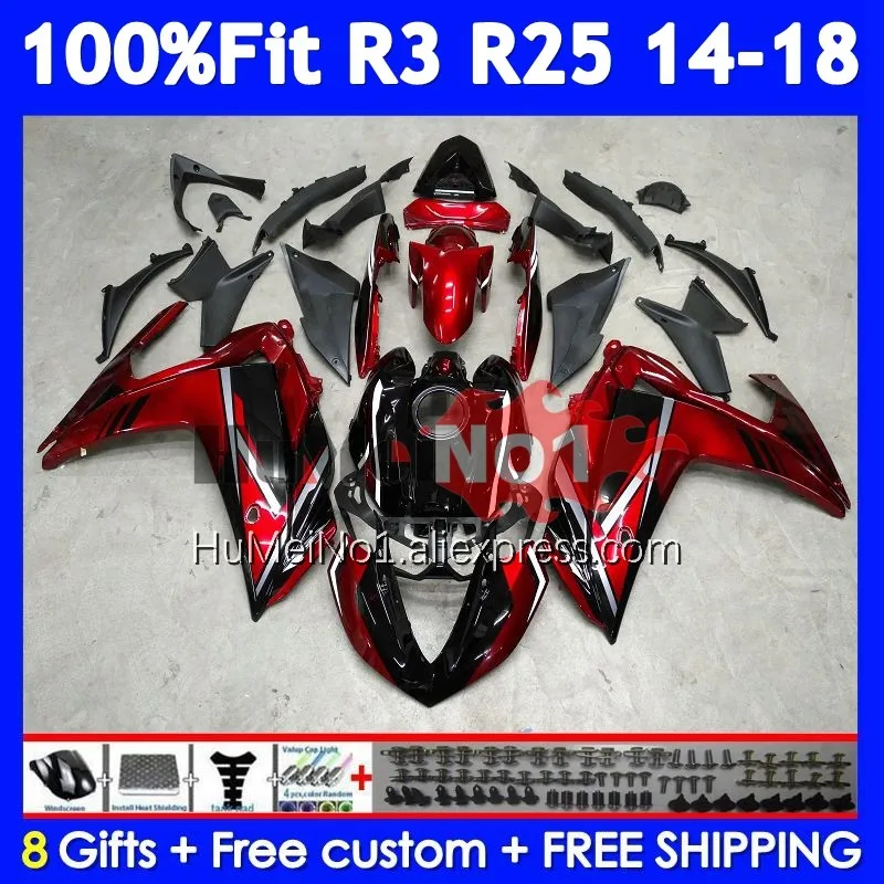 Body For YAMAHA YZF R3 R25 R 3 YZF-R3 YZFR25 373No.10 YZF-R25 YZFR3 2014 Wine red 2015 2016 2017 2018 14 15 16 17 18 Fairing