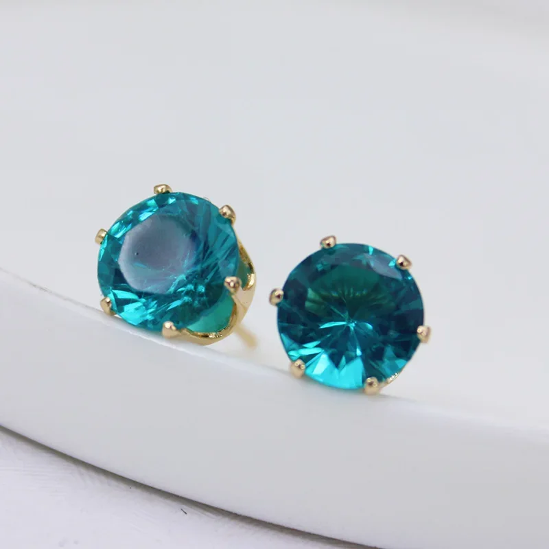 Simple and Fashionable Gold-plated Earrings Multicolor Temperament Round 8MM Flash Acrylic Imitation Zircon Earrings for Women