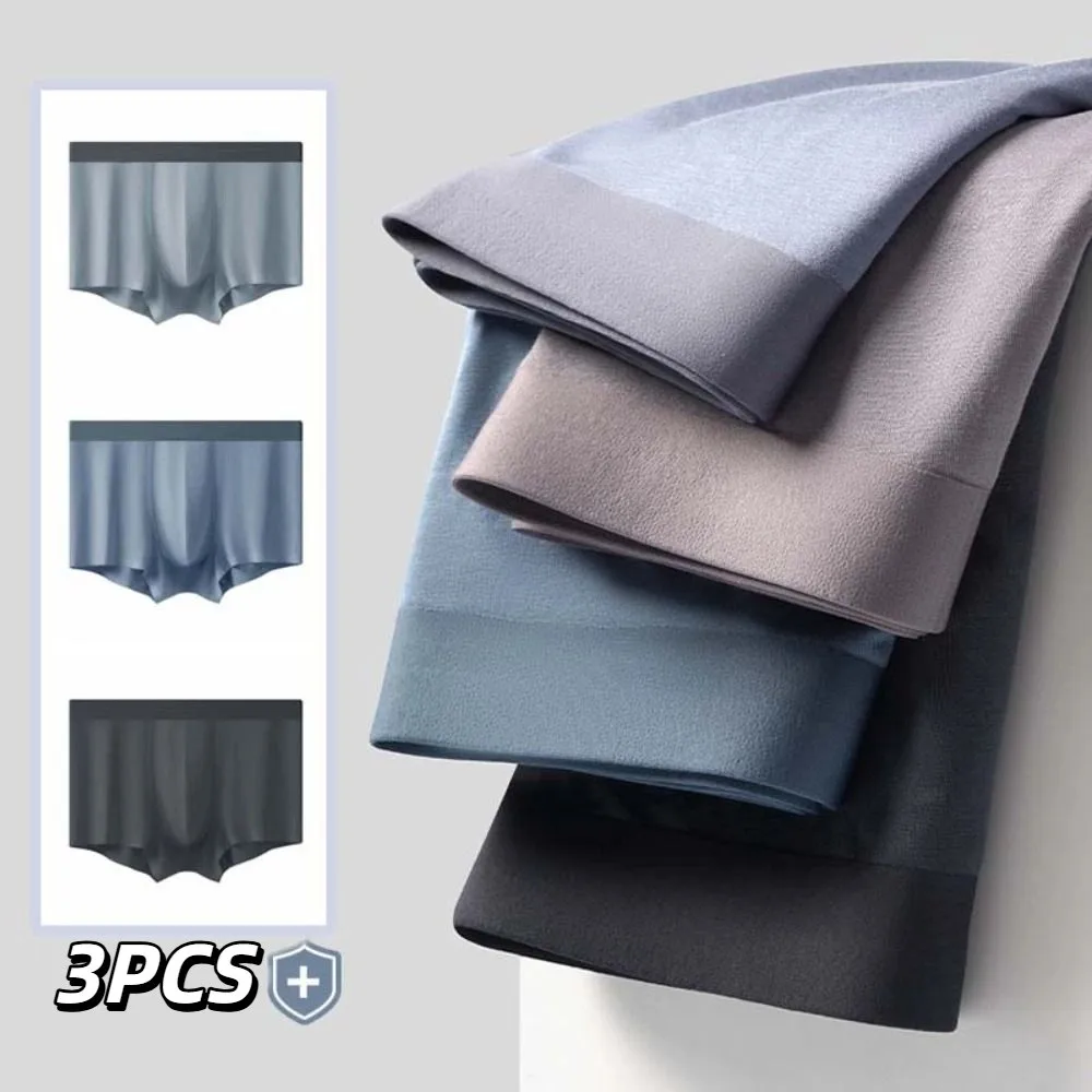 

3PCS Elastic Model Men's Flat Panties Large Size Mid Waist Boxer Shorts Male Seamless Breathable Men Underwear Gifts
