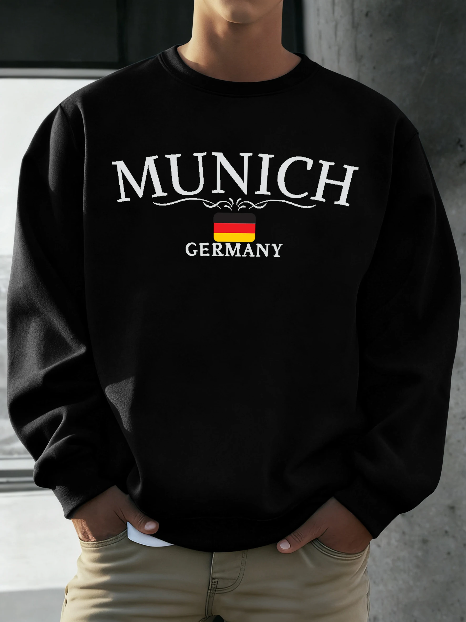 ميونيخ ألمانيا العلم طباعة البلوز للرجال بلوفرات الصوف عادية الهيب هوب س الرقبة طويلة الأكمام الخريف الملابس الدافئة فضفاضة #2