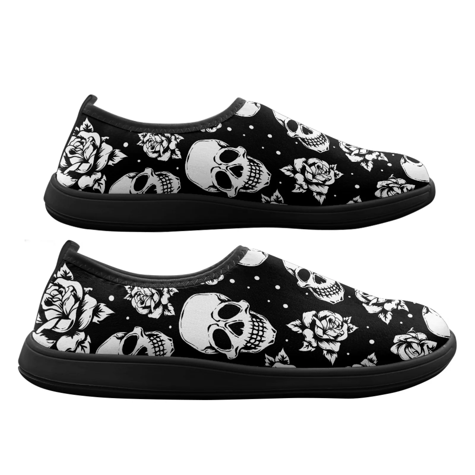 PENSTROLL Skull Rose Print Lightweight Athletic Sneakers Walking Sneakers for Driving Non Slip Mens Walking Shoes