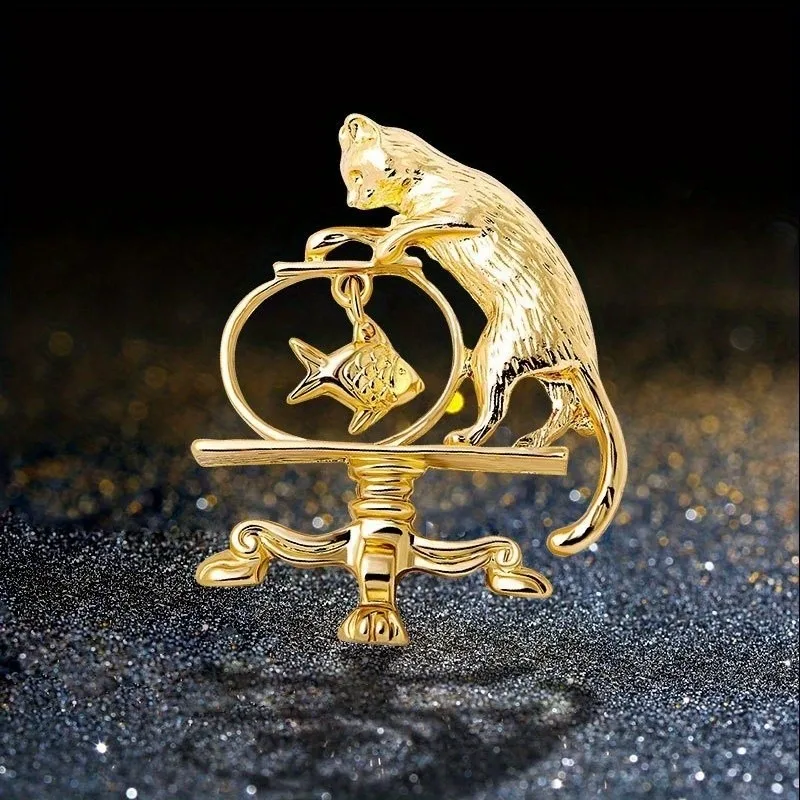 Kitten Brooch Simple Metal Cat Fish Enamel Pin Fashion Animal Clothing Accessories