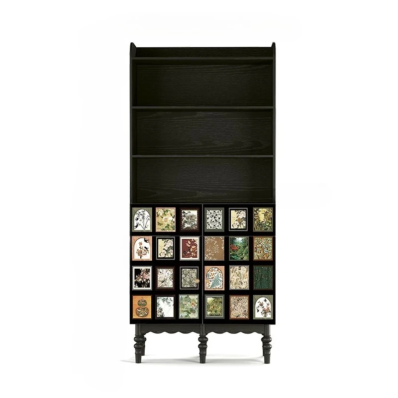 Chinese style all things map display cabinet bookcase living room background locker bedroom bedside integrated storage