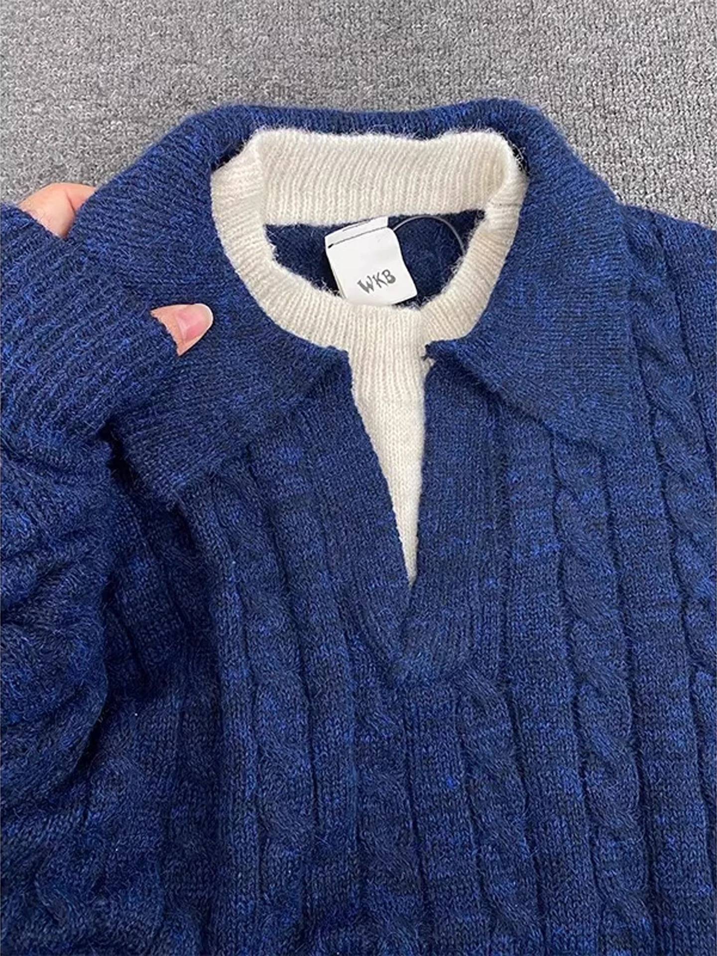 

Warm Wheat Color Knitted Sweater Fake Two-Piece Design Casual Sle Long Sve Thiened Autumn Winter Men's Knitwear