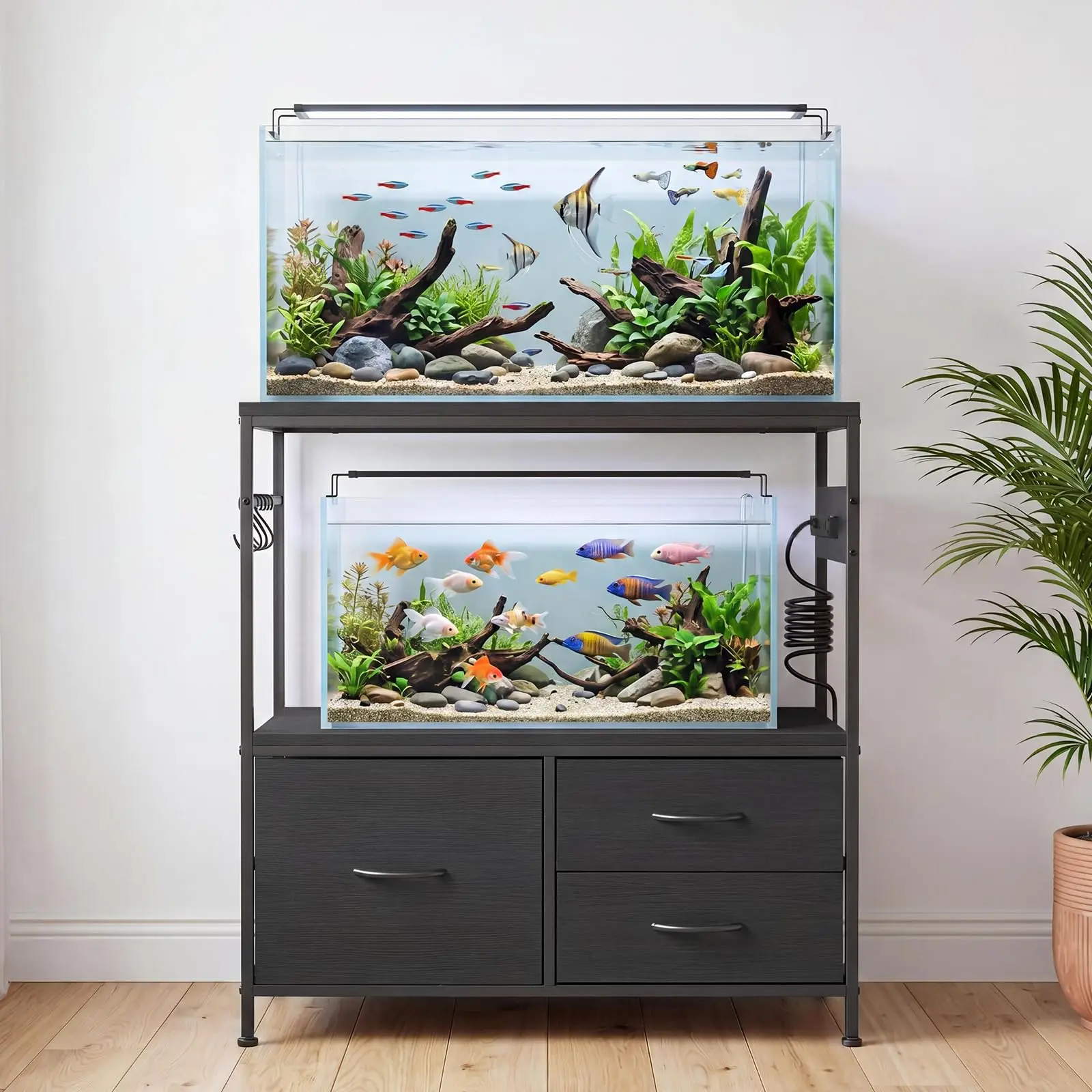 Metal Double Aquarium Stand – 20-29 Gallon Fish Tank Stand with Cabinet, Heavy Duty Reptile Terrarium Stand, 31.5" L x 15.7" W x