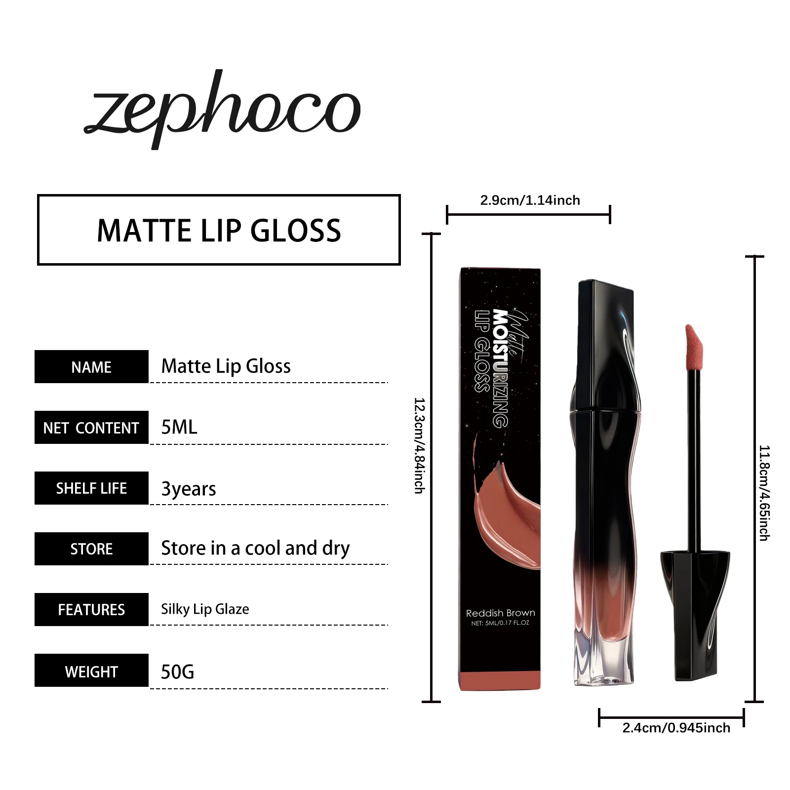 ملمع شفاه مرطب من زيفوكو، مجموعة خريف وشتاء غير لامعة، تركيبة مقاومة للماء تحافظ على لون الشفاه نابضًا بالحياة والمرقعة