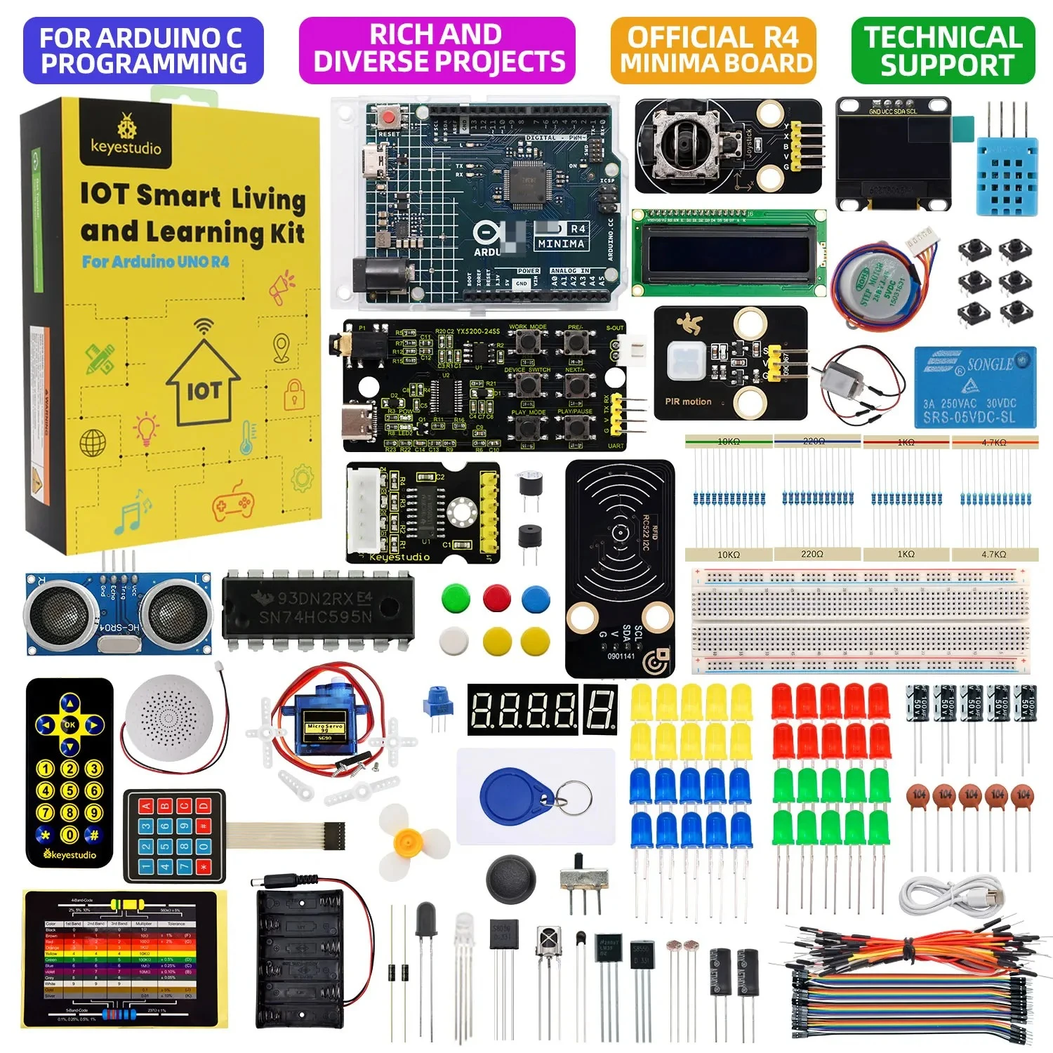 Keyestudio STEM IOT Smart Living Starter Kit für Original Arduino UnoR4 WIFI oder Minima Board DIY Educational Kit + 60 Projekte