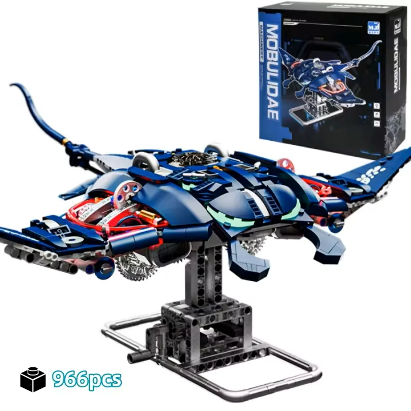 Manta Ray mécanique technique, Animal de mer Mobulidae, ensemble de vie, blocs de construction légers, briques, modèle créatif, jouet d'assemblage pour enfants, cadeaux