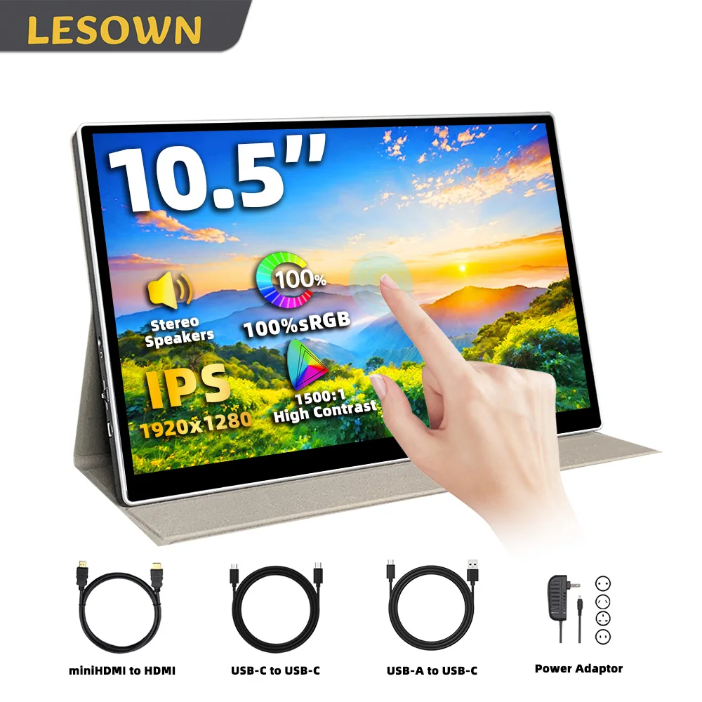 

LESOWN 10.5'' 1920x1280 Portable Travel Display Monitor Mini USB External Screen for Raspberry Pi On‑Site Work Driver-Free Setup