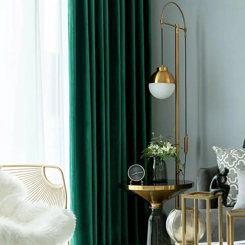 American retro thick dark green soft velvet curtains high-end retro shading warm smooth introverted bedroom living room curtains