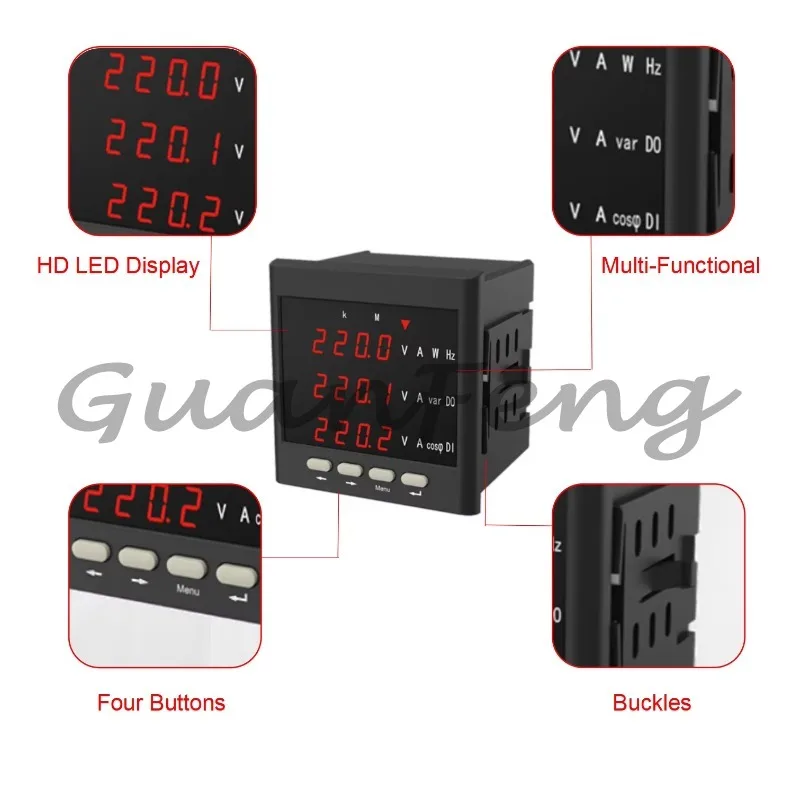 Class 0.5 3-Phase AC Multi-Function Digital Panel Power Meter Digital Voltmeter Ammeter