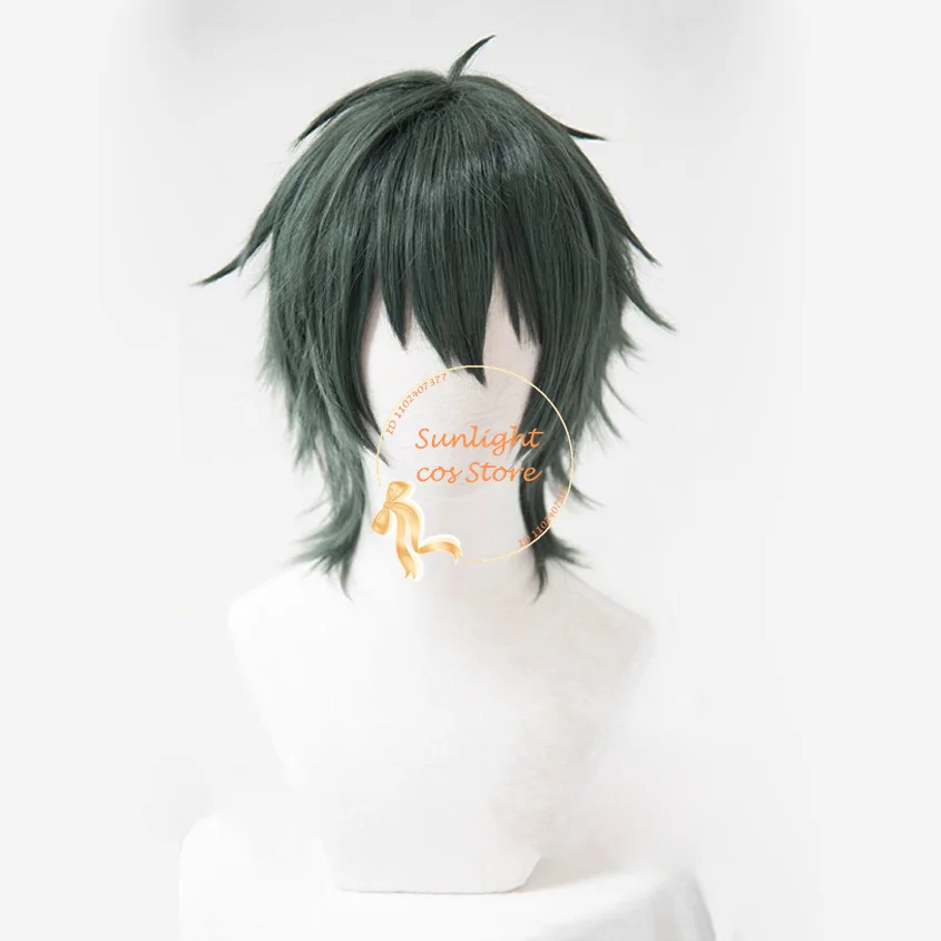 Perruque de Cosplay Vert Foncé, Cheveux Synthétiques, Degré de Chaleur, Jeu ES Valkyrie ata ka Kagehira ka, pour Homme et Femme, 30cm