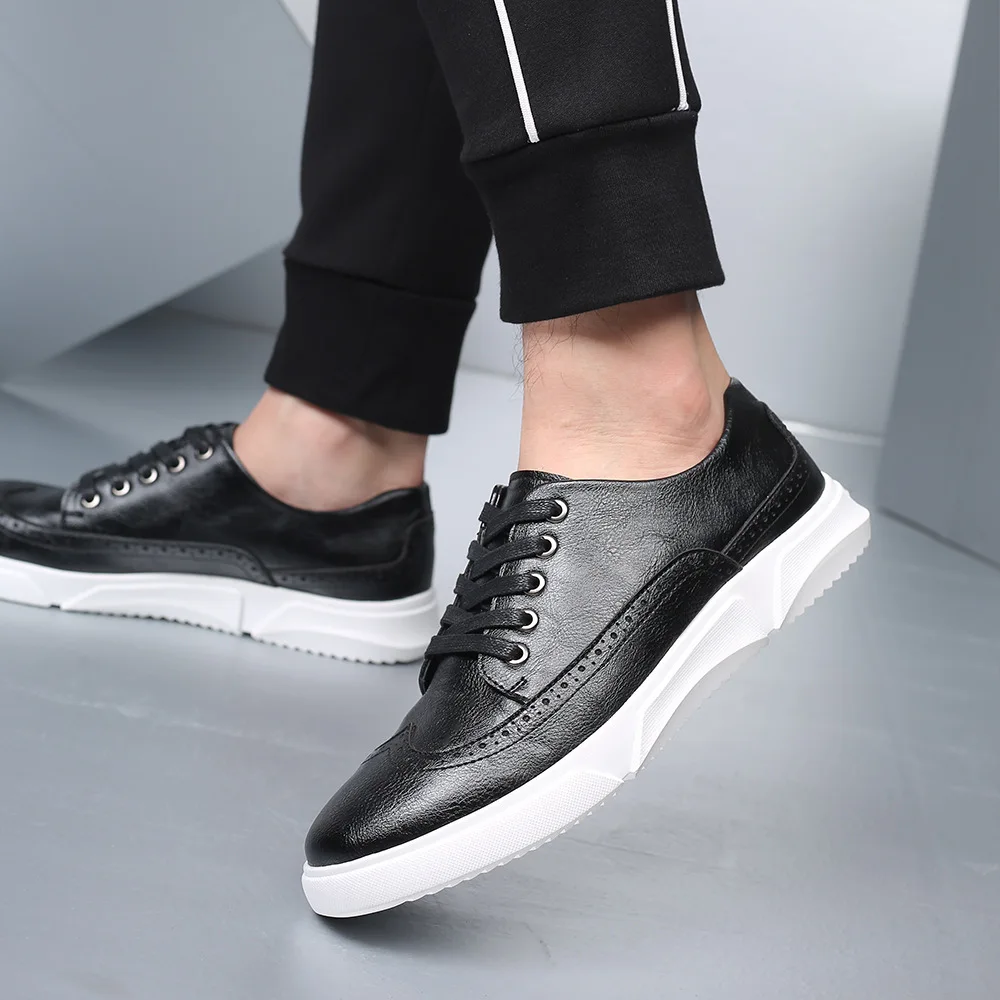 Baskets en cuir décontractées pour hommes, chaussures de planche respirantes pour hommes, chaussures de sport solides coréennes, printemps, automne, designer, mode