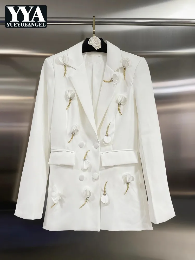 

Офисный женский двубортный костюм с подкладкой на плечах, куртка с лепестками и кисточками, женские пиджаки с зубчатым воротником и длинным рукавом, повседневное праздничное пальто
