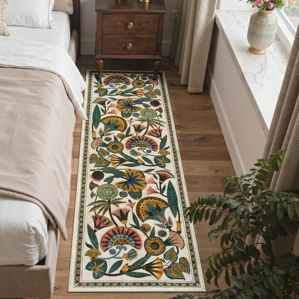 Bunter floraler Teppich, Mattenteppich – rutschfeste rechteckige Heimdekoration für Schlafzimmer, Wohnzimmer, Bodendekoration mit Blattblumen-Design