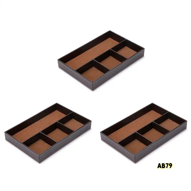 

3X 4 Slots Desk Drawer Organizer, Pu Leather Drawer Storage Organizer Divider (Brown)