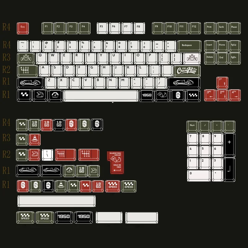 

MiFuny 1950 Racing Series Keycaps 139 Key PBT Keycap Customized Cherry Profile Key Caps for Mechanical Keyboard Game Accessories