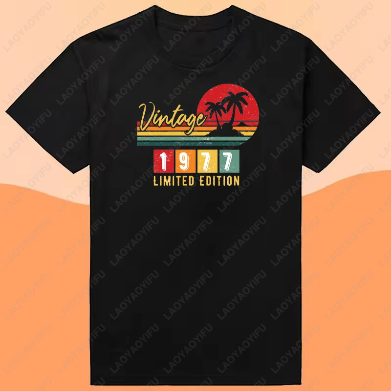 امرأة خمر 1977 طبعة محدودة الأسود القطن تي شيرت الرجال ريترو الصيف موضة 48th 48 سنة حفلة عيد ميلاد الذكور بلايز #6