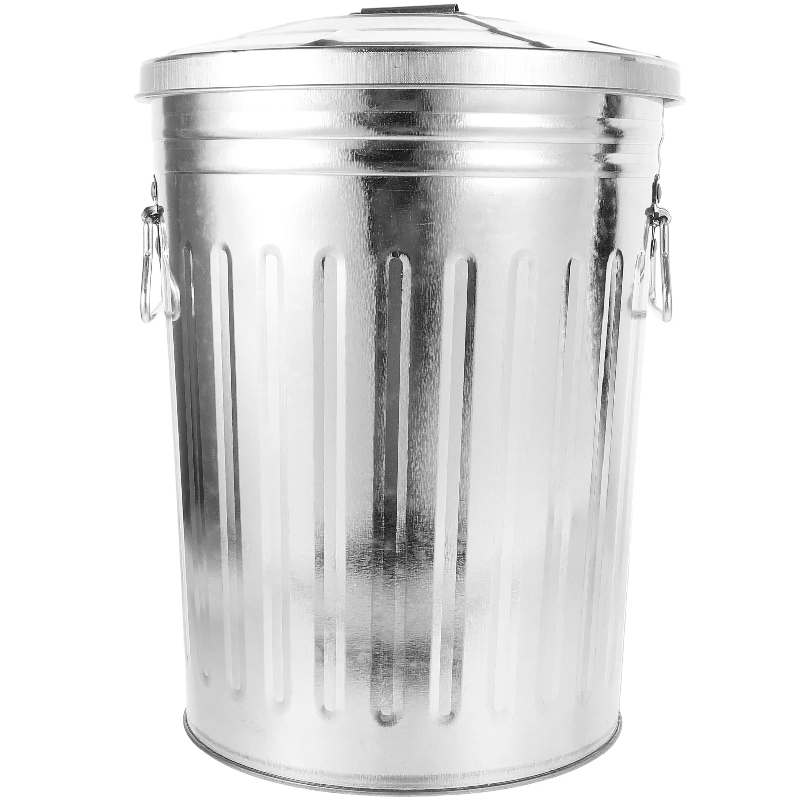 

Small Trash Can with Lid Metal Garbage Outdoor Basket Fillable Capsules Ball Silver Iron Office