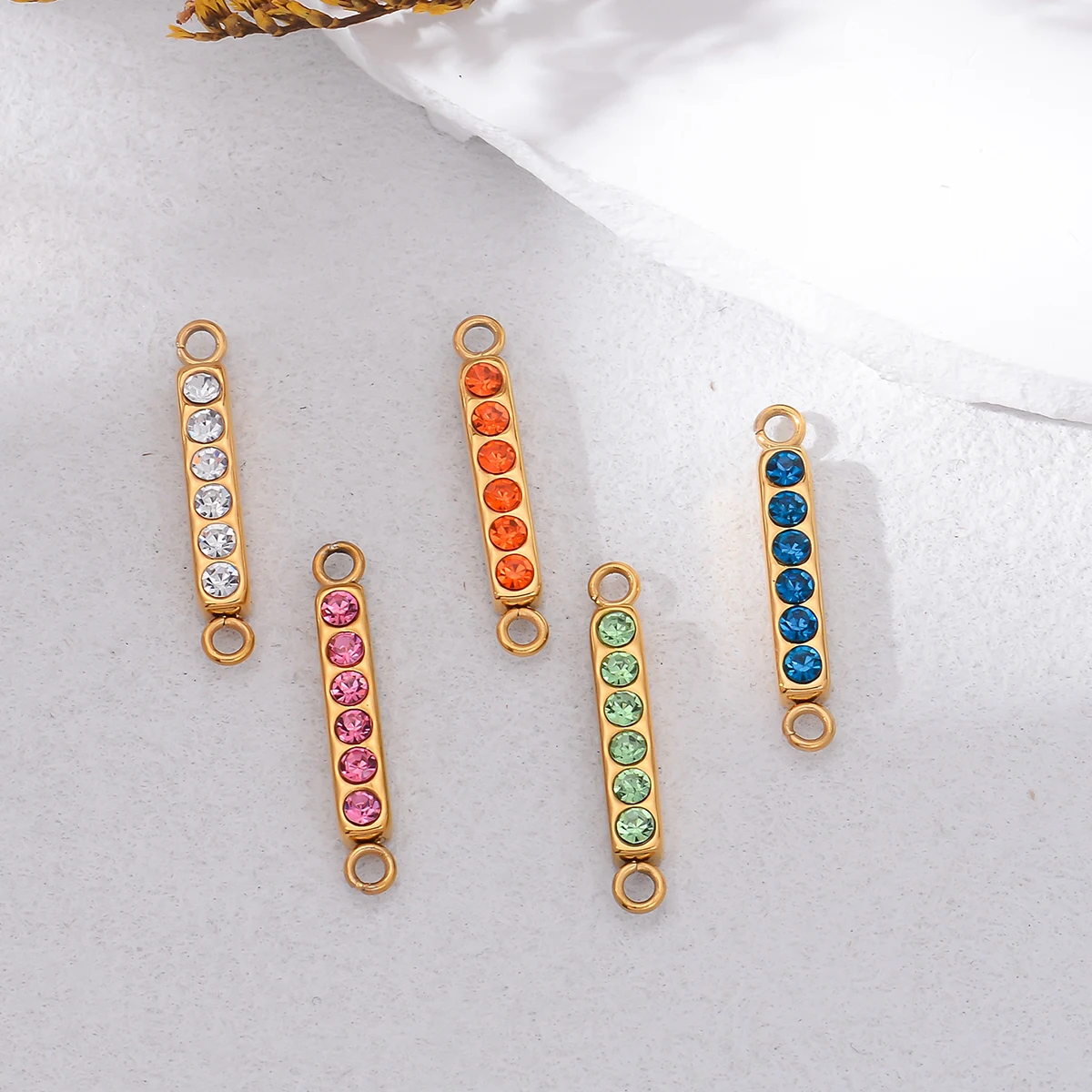 

5pcs Stainless Steel Inlaid Zircon Double Hole Connector Charm For DIY Earrings Necklace Bracelet Women Jewelry Accessories