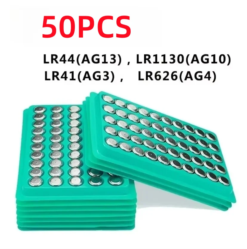 50 Uds. 1,55 V AG13 LR44 batería de botón AG10AG4 AG3 LR1130 LR41 377 LR626 batería alcalina Pila pila moneda reloj juguetes batería remota