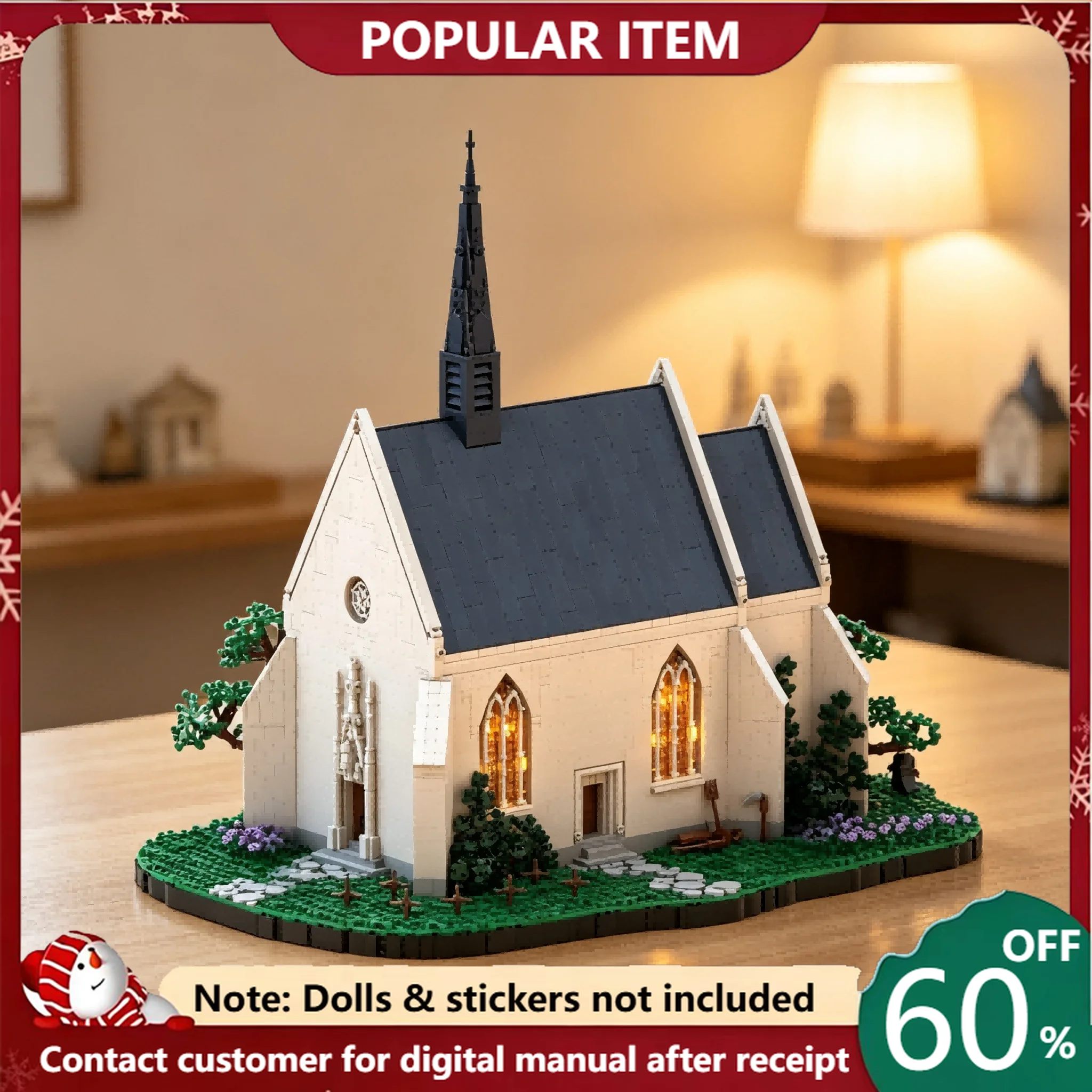 7085 PCS Trinity Chapel Architecture Model Building Blocks Exquisite Lighted Craftsmanship DIY Assembly Collectible Display