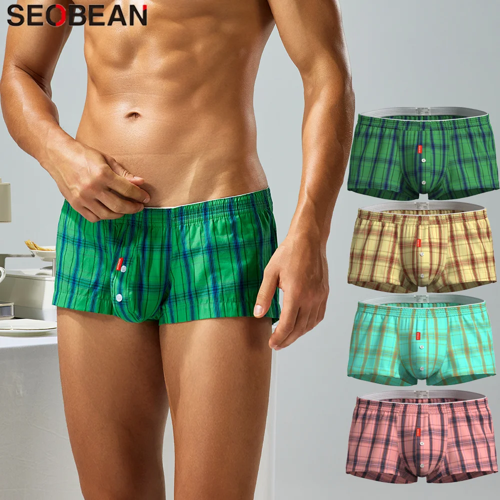 SEOBEAN 100% Baumwolle neues Produkt Herren Plaid Boxershorts Unterwäsche Boxer Home Lounge Shorts Männliche Unterhose Männer Schlafhose
