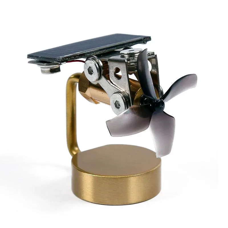 Solar Powered Propeller Ornament Handmade Brass Metal Mini Windmill Spinner Solar Energy Physics Science Teaching Model