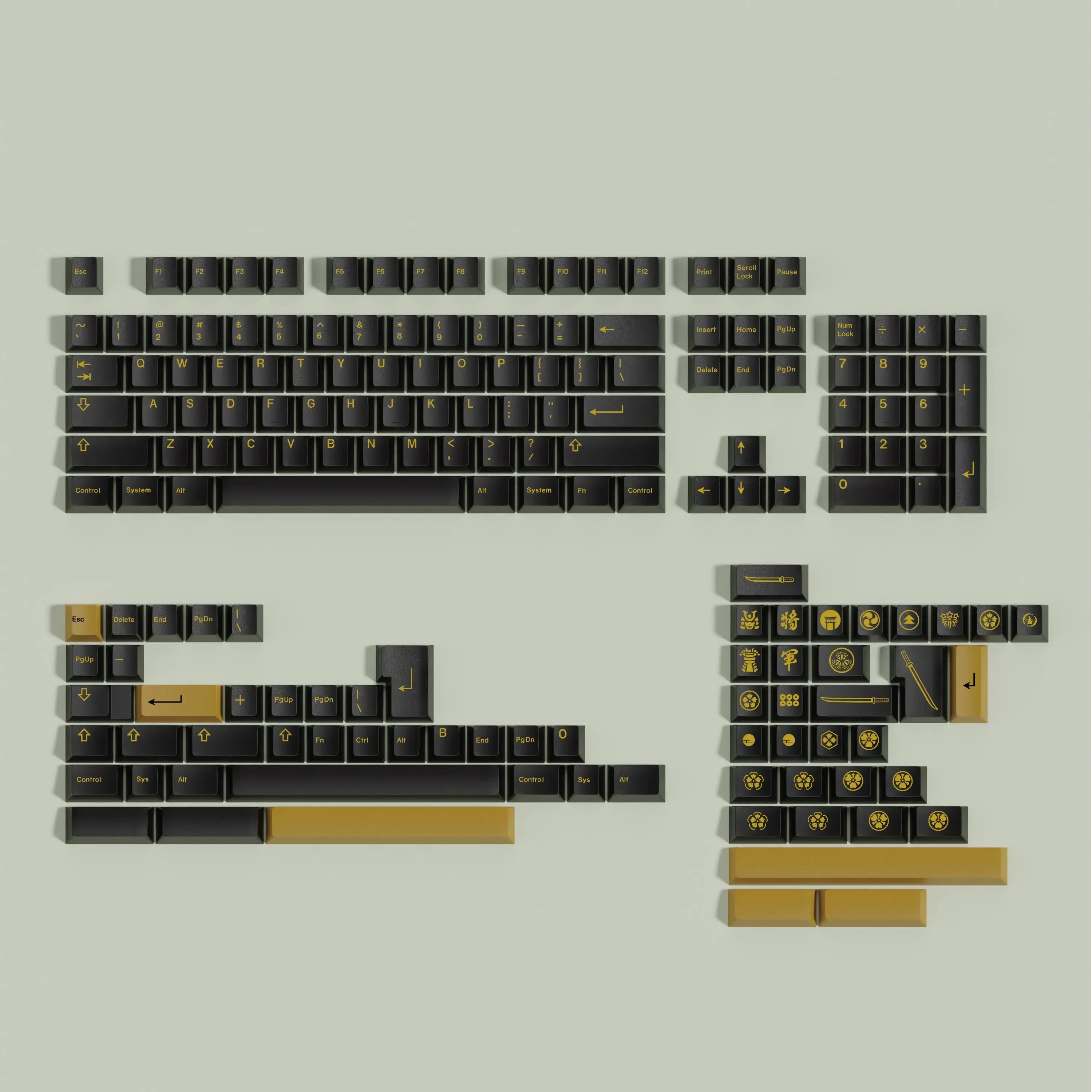 

GMK black gold, full set of five-sided sublimation customized keycaps, including 7U compatible ALICE