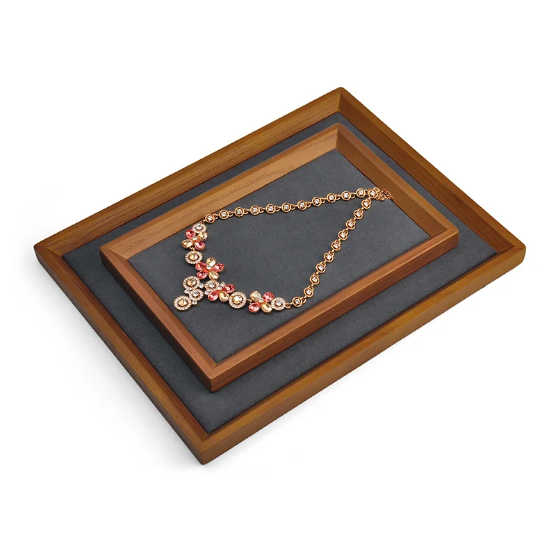 Oirlv Wooden Jewelry Tray Stackable Solid Wood Jewelry Tray Necklace Bracelet Ring Watch Holder Wooden Tray for Jewelry Display