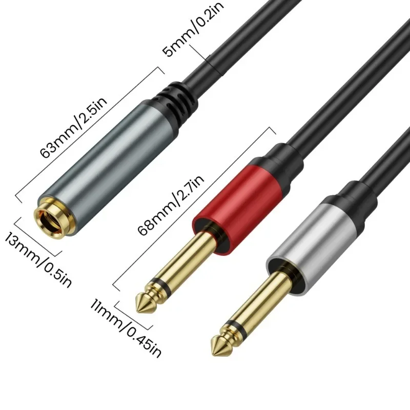 3.5mm 3pole 1/8 TRS to Dual 6.35mm 1/4 TS 6.5 Mono Y Cable Splitter Cable Compatible with iPhone iPod,Laptop,CD Players