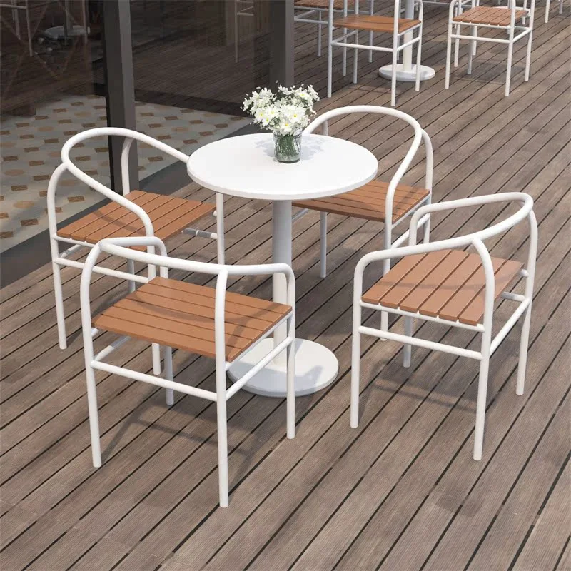 Outdoor leisure table and chair combination store Outdoor white small round table Waterproof sunscreen Outdoor dining table