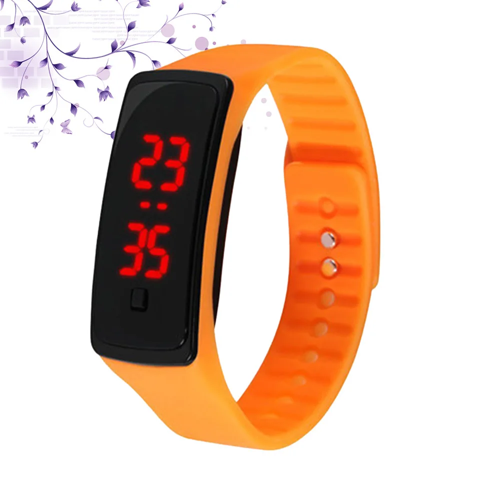 ساعة يد عصرية للاستخدام الخارجي للرجال والنساء بسوار سيليكون رقمي LED للطلاب رياضية للجري شاشة واضحة برتقالية