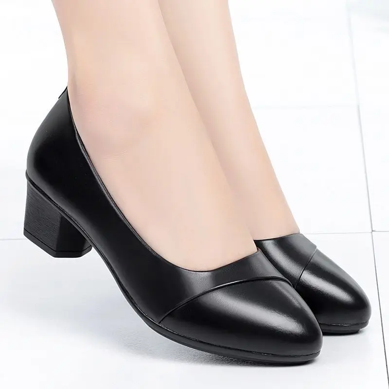 Zapatos Zama Women Cute Black Pu Leather High Quality Square Heel Shoes Lady Beige Office Spring & Autumn Cute Shoes E9643