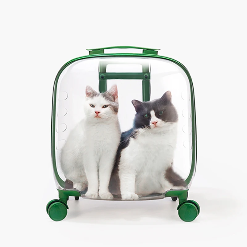 Elfwalk Pet Trolley Box Portable Transparent Case with Silent Wheel for Cats and Dogs