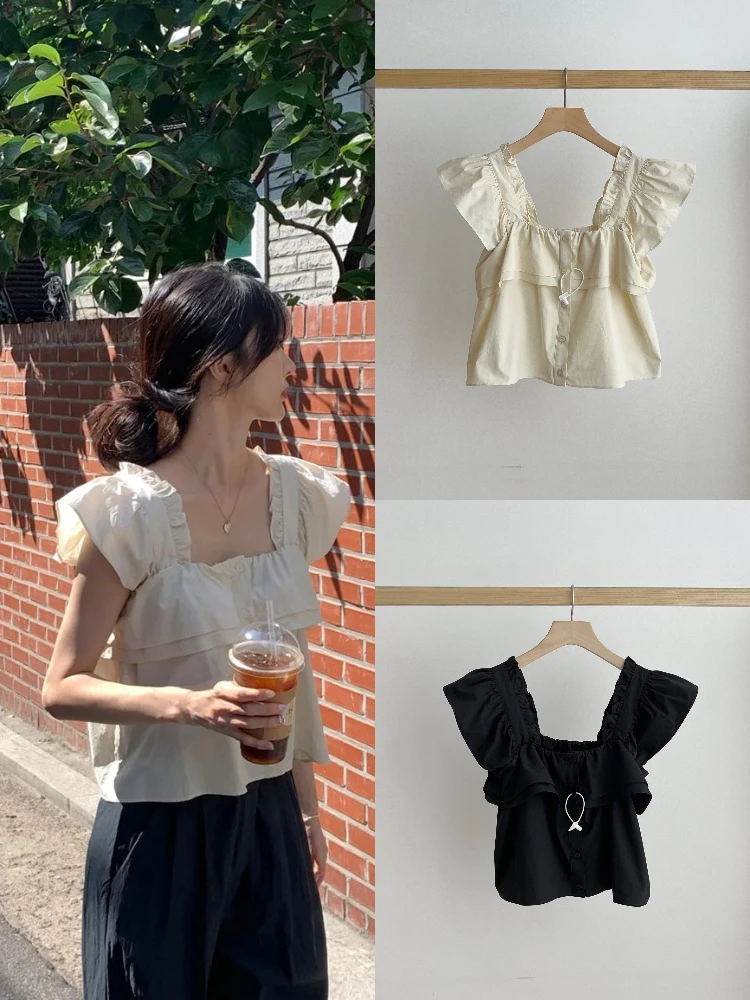 

Sweet Sle Loose Fit irt с рюшами и квадратным воротником ort Sve UV Protection Baby Doll Top для женщин