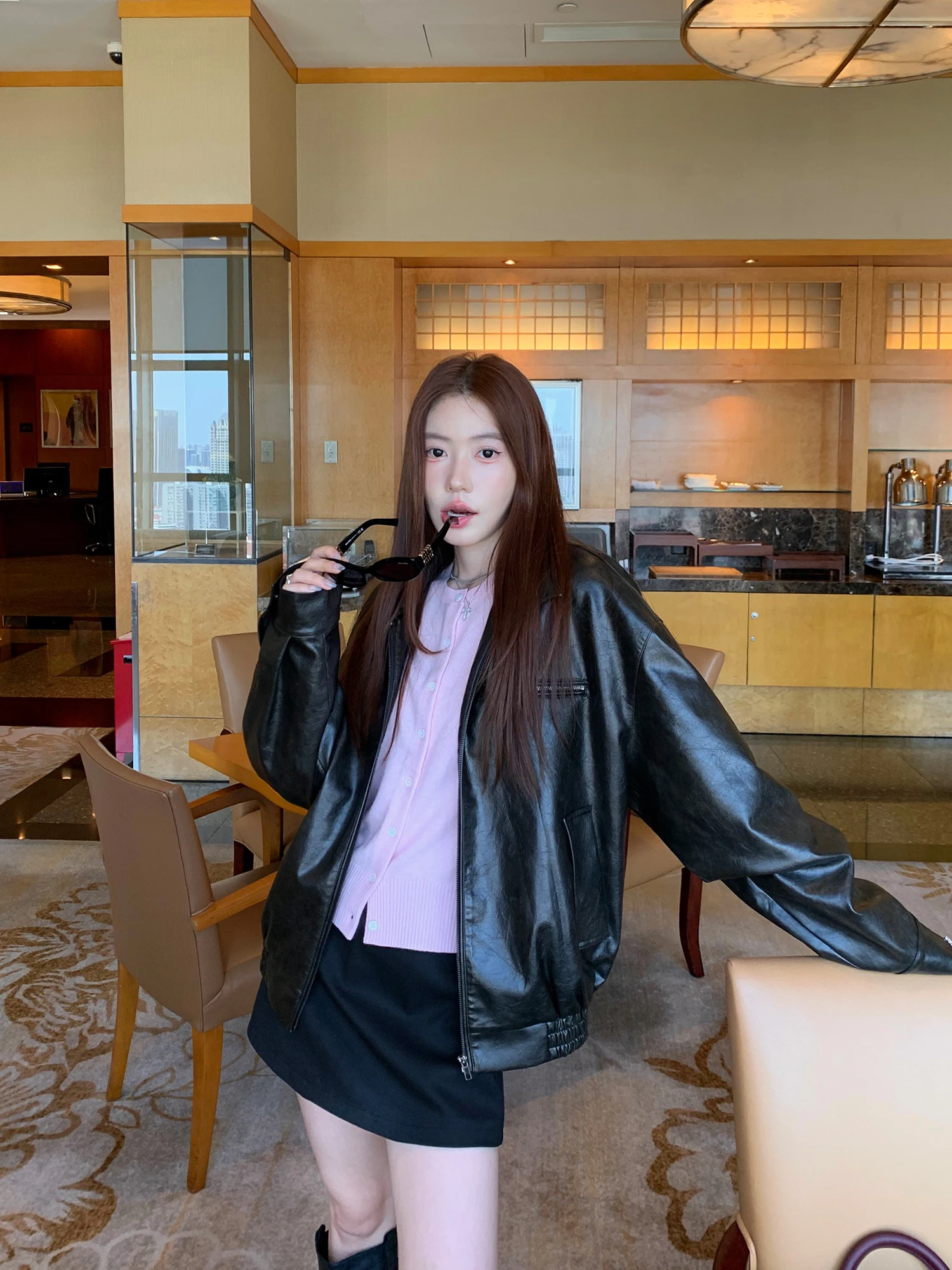 แจ็คเก็ตหนัง PU สไตล์ไบค์เกอร์ คลาสสิค ทรงหลวม ซิปยาว แฟชั่นลำลอง สำหรับวัยรุ่น