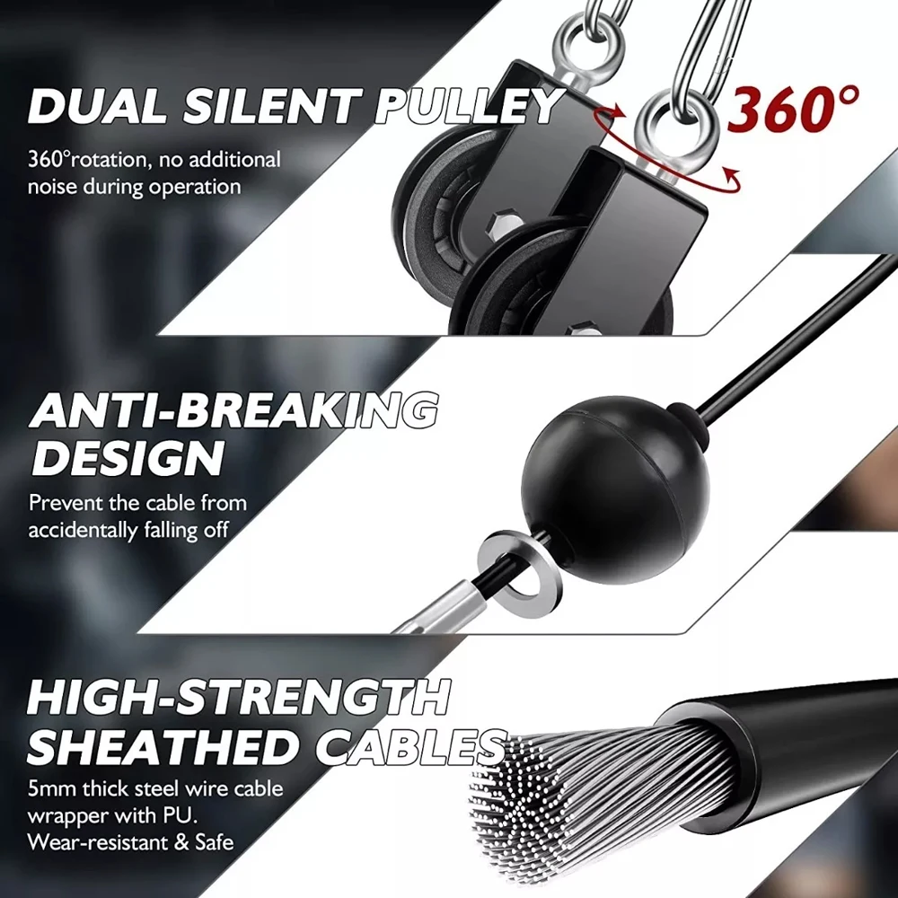 27Pcs Fitness Pulley Cable System with Dual Silent Pulleys Portable Home Gym Equipment 280 lbs Load Capacity Tricep Rope