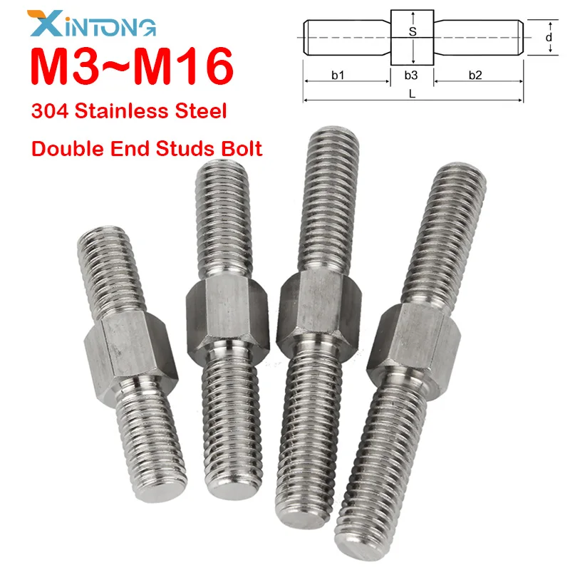 M3 M4 M5 M6 M8 M10 M12 M14 M16 A2 304 Stainless Steel Double End Studs Bolt Left and Right Thread Screw Rod Stud Bolt