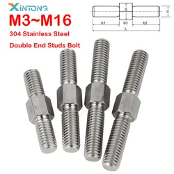 M3 M4 M5 M6 M8 M10 M12 M14 M16 A2 304 Stainless Steel Double End Studs Bolt Left and Right Thread Screw Rod Stud Bolt