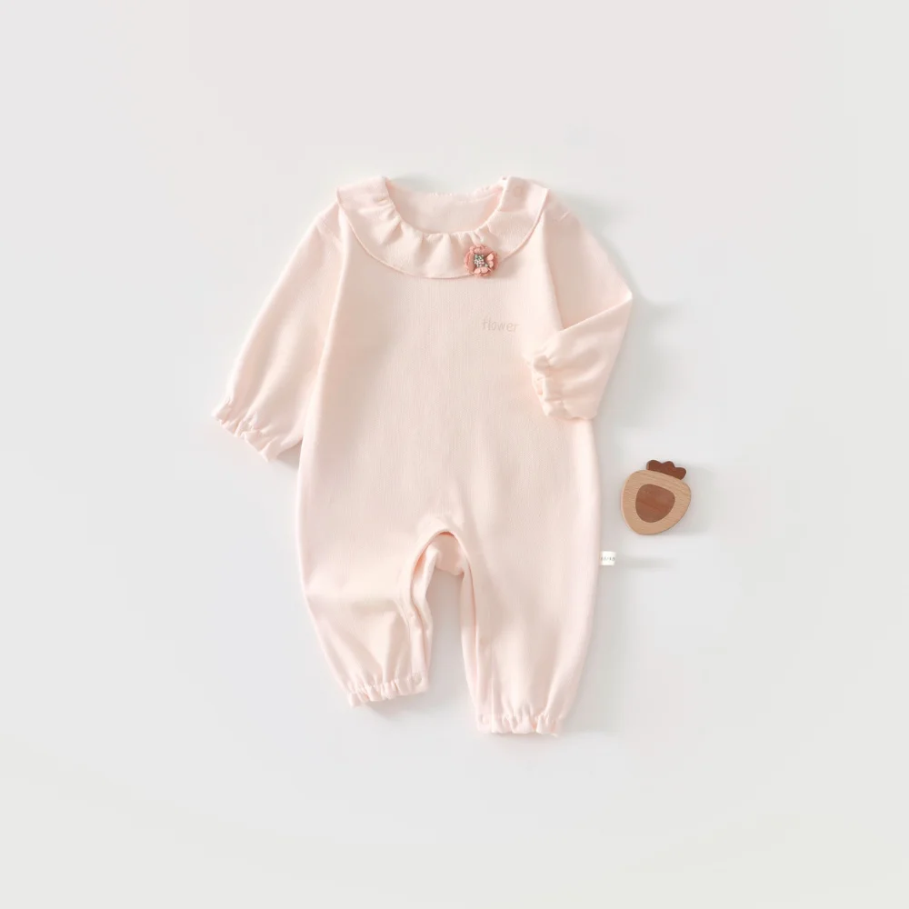 

Newborn Baby Romper with Ruffle Collar and Lace Trim, Infant Spring and Autumn Jumpsuit