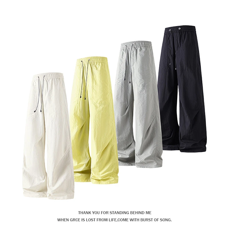 2026 Men's Summer New Lightweight Outdoor Hiking Cool Wrinkled Cargo Pants Breathable Thin Fabric Pants