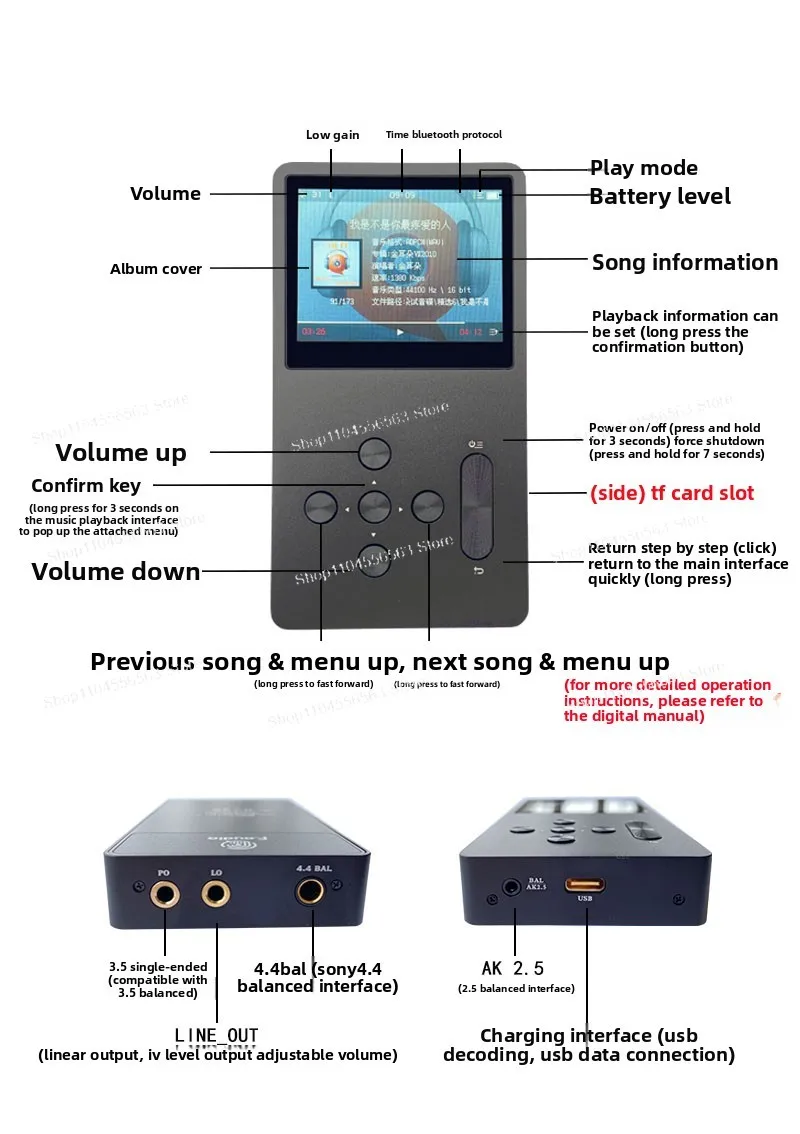 FA5 Portable DAC & HiFi Player – Bluetooth, USB Decoding, DSD Support, ES9039PRO Chip for High-Resolution Audio