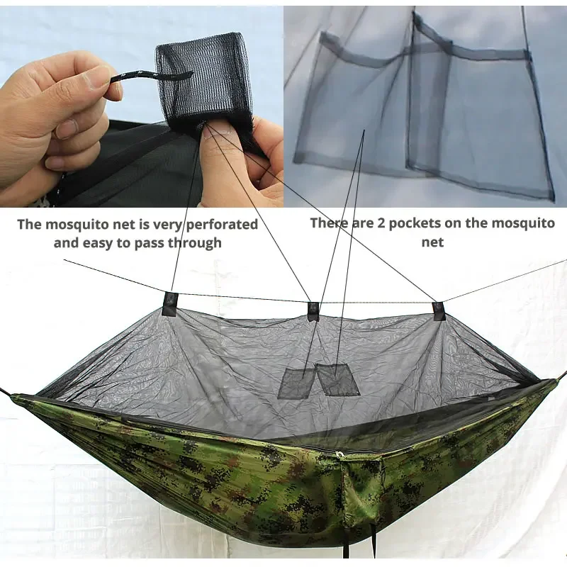 Anti-Outdoor Camping Hammock com Mosquiteiro e Chuva Tenda, Suprimentos de Equipamentos, Abrigos, Cama de Acampamento, Sobrevivência, Portátil