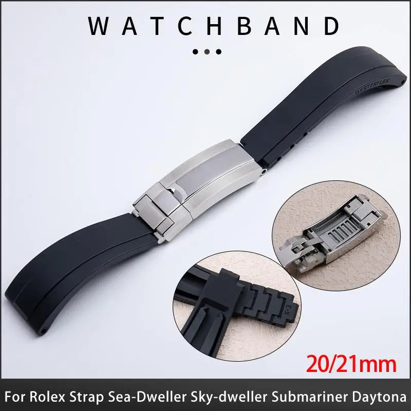 

BEFIA 20/21mm Soft Black Rubber Watchband For Rolex Strap DAYTONA SUBMARINER GMT YachtMaster OYSTERFLEX Datejust Glidelock