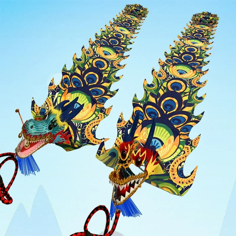 Peacock Pattern Dragon Dance Ribbon With Head Chinese New Year Gift Festival Performance Props Outdoor Fitness Wu Long Products