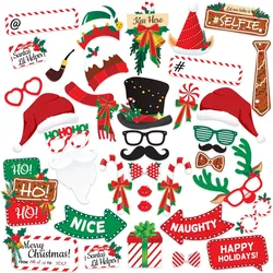 38pcs Christmas Photo Booth Props Kit Christmas Party Decorations Selfie Holiday Photo Booth Props for Gatherings Parties