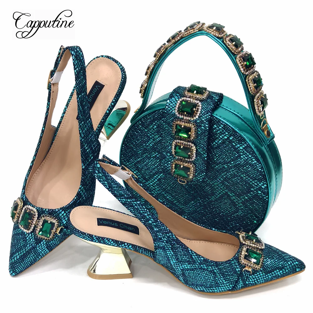 Dark Green Women Shoes And Bag Set African Ladies High Heels Pumps Match With Handbag Sandals Escarpins Femme Sandales CR875