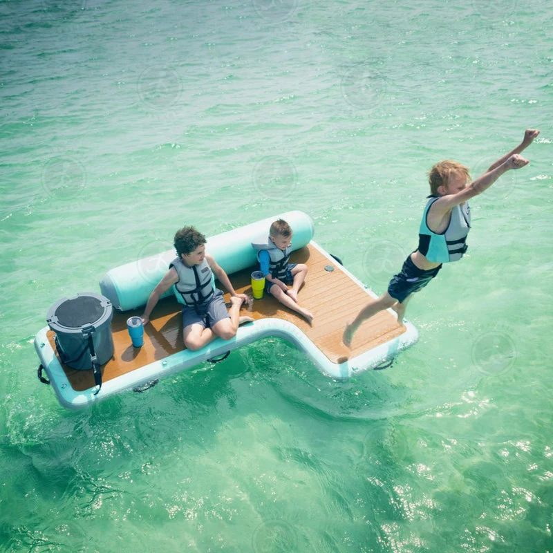 Super Fun Inflatable Floating Island Summer Pool Inflatable L-Dock Floating Platform Pool Inflatable Platform With Back Rest