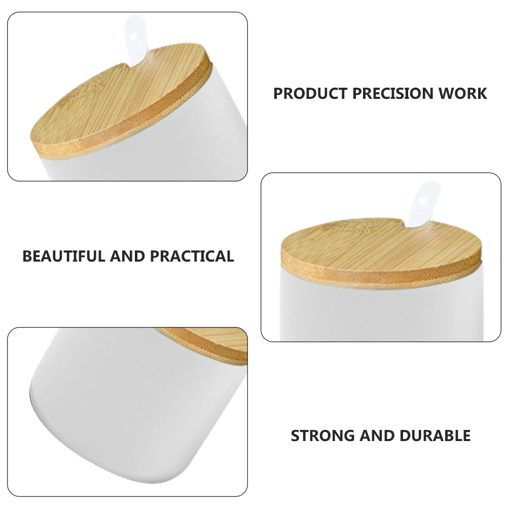 

Ceramic Spice Jar seasoning storage pot large capacity salt pepper chili sauce wood porcelain condiment kitchen table counter